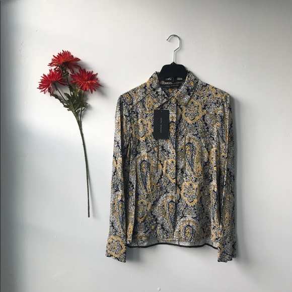 NWT ZARA Paisley Button Up Collar High End Blouse - Picture 2 of 4